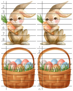 foto ilustrativa do quebra cabeça de coelhinho e cesta de páscoa