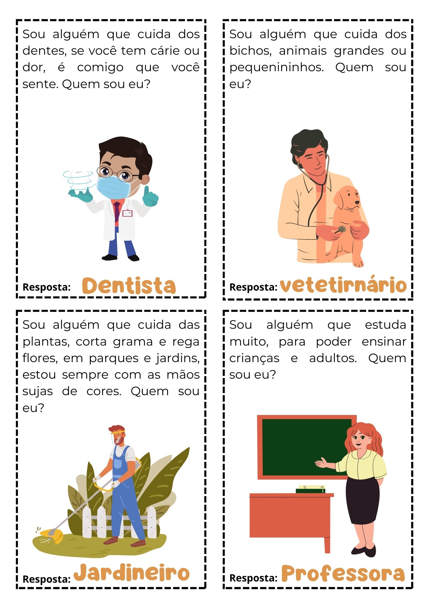 Fichas para Jogo de Charada sobre Profissões - Atividades Infantis