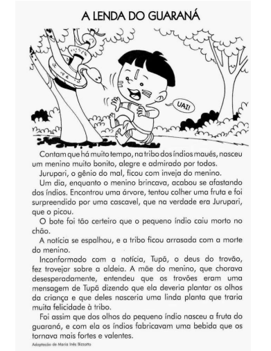 figura ilustrativa e texto contando sobre a lenda do guaraná