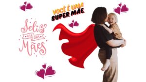 Imagem ilustrativa com o título 'Feliz Dia das Mães' e subtítulo em destaque, com elementos gráficos delicados e corações, ideal para homenagear as mães com carinho e beleza.