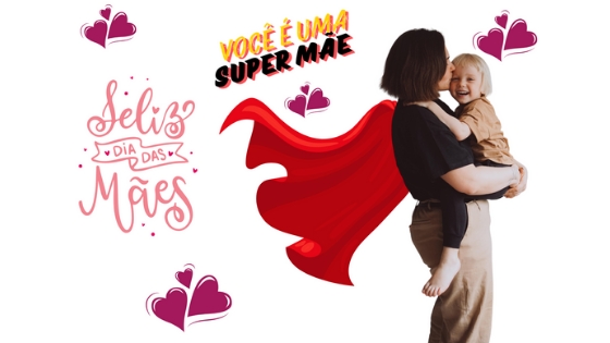 Imagem ilustrativa com o título 'Feliz Dia das Mães' e subtítulo em destaque, com elementos gráficos delicados e corações, ideal para homenagear as mães com carinho e beleza.