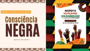 Ilustração com figuras que representam a cultura afro-brasileira e o Dia da Consciência Negra, usada na capa do post sobre murais educativos para imprimir